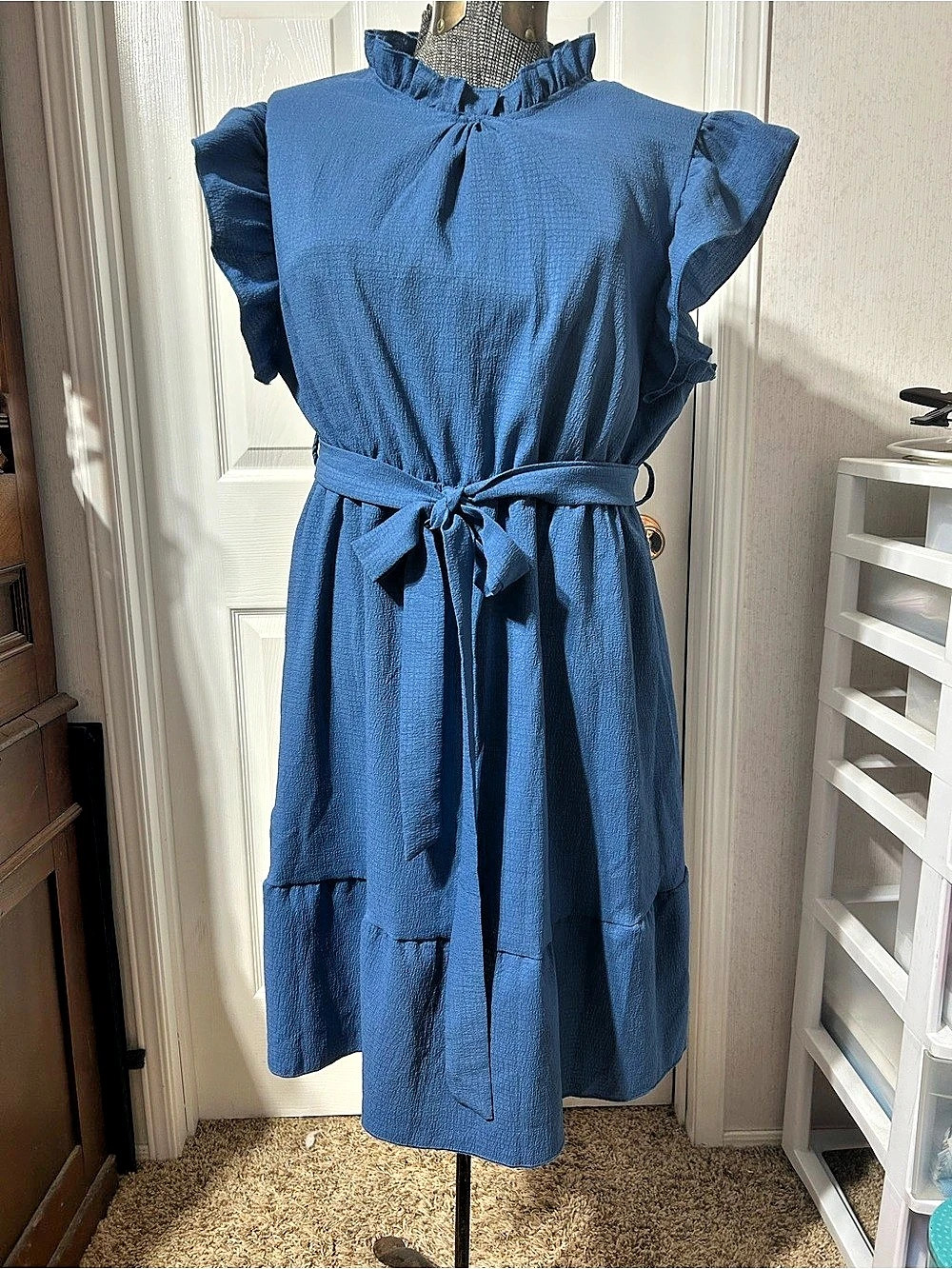 SHEIN Curve Blue Ruffle Midi Dress Size 2XL Like New